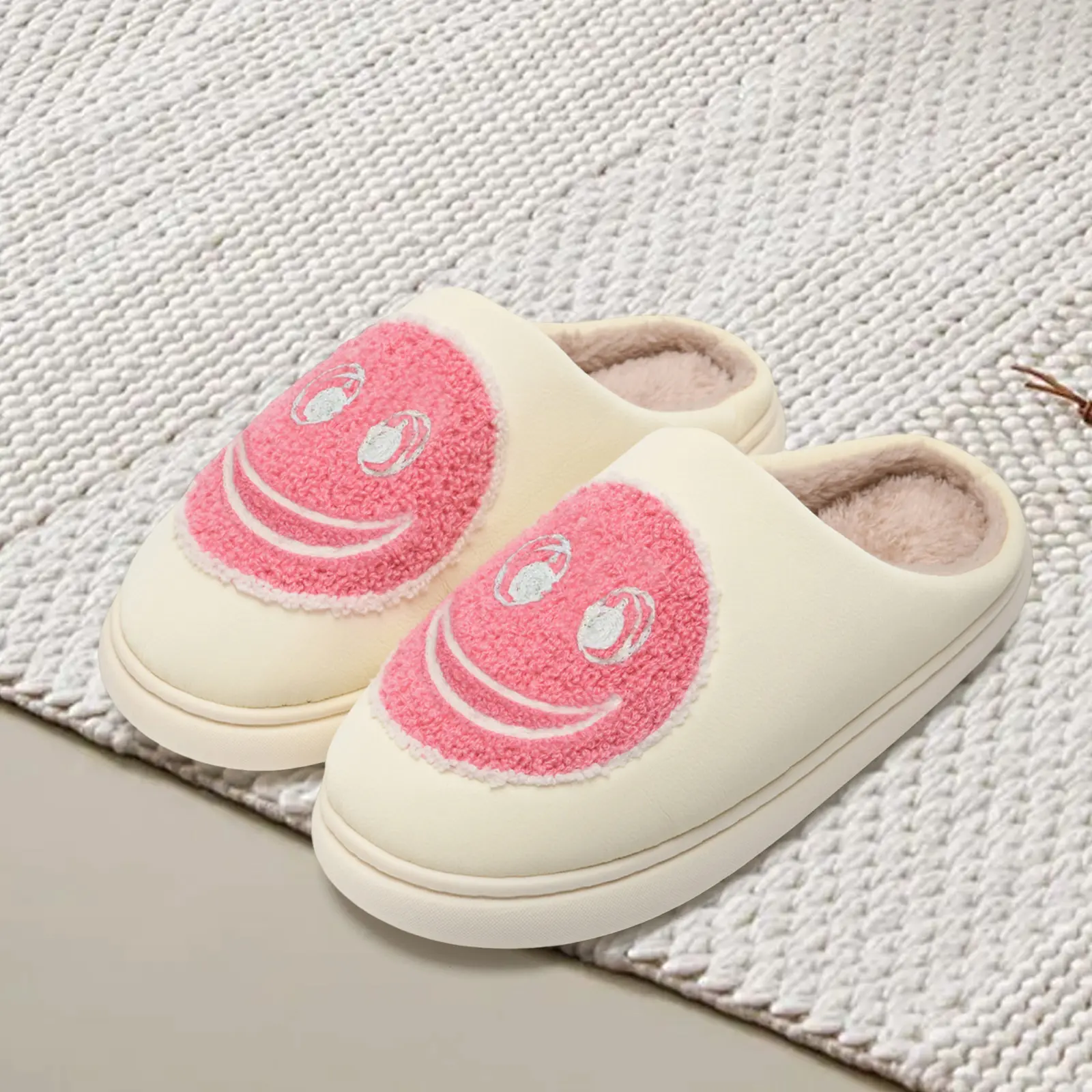Lumubby Women's Slip-On Smile Face Slippers - Waterproof Leather Upper, Soft Cotton Lining, Memory Foam Insoles, Flexible Round Toes, EVA Sole, Indoor/Outdoor Footwear, Outdoor Slippers