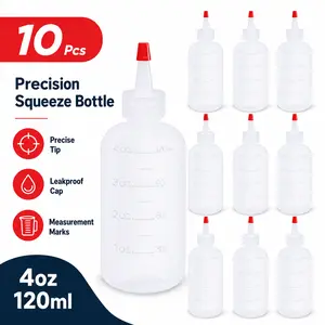 10 Pack 4 oz Plastic Squeeze Bottles with Precision Tip Caps – Small Dispensing Containers for Glue, Hobby Paint, Syrups – Leakproof, Soft & Flexible