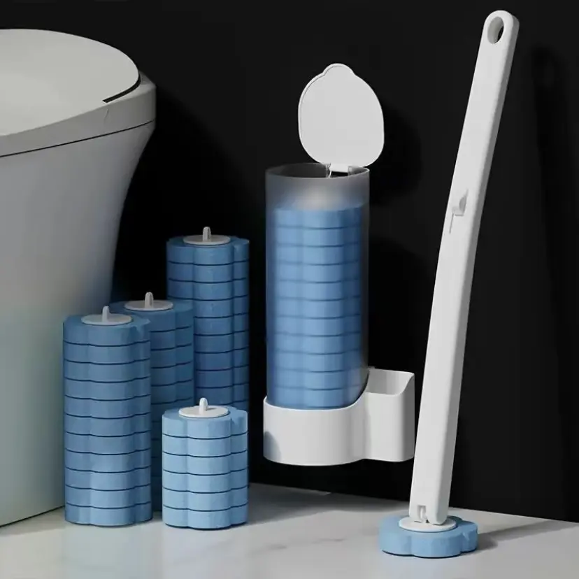 Disposable Replaceable Head Toilet Cleaning Brush Set, Bathroom Cleaning Tool with 6/18 Replacement Heads, 6/18 Heads