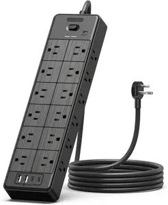 24 Widely Outlets 5 Ft/10 FT/15 FT/25 FT Extension Cord NTONPOWER 15A/1875W Power Strips with Surge Protection 4000J,Black/White Extension Cord Surge Protector with 4 USB Ports(2 USB C), Wall Mount Holes for Home, Office