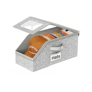 Hat Organizer for Baseball Caps,Holds up to 12 Caps Hat Organizer for Closet, Sturdy Stackable Storage for Men with Clear Lid, Flip-Top Access, Space-Saving Hat Box for Closet, Breathable Fabric