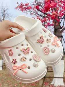 14 Piece DIY Detachable Garden Shoe Accessories Set, Polka Dot Bow, Rhinestone Butterfly, Crown, Star Buckle, Women's Sandals Slippers Beach Bag Clips, Rhinestone Shoes Charms
