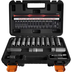 16 count 3/8" Deep Well Bolt Extractor Set, Spark Plug Removal Extraction Socket Tool, Extractor Set for Damaged, Frozen, Rusted, Rounded-Off , Studs, Nuts & Screws, Cr-Mo Steel