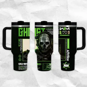 Simon "Ghost" Riley - Call Of Duty v2 Water Bottle Stainless Steel Thermos Keeps Drinks Hot Cold 24H Portable Travel Mug Gothic Minimal Design Gift for Him Her