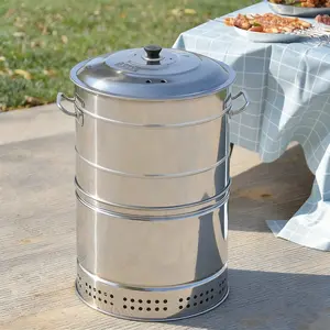 CNCEST Silver Modern Vertical Rotisserie Portable Charcoal Grill, 50-Skewer Stainless Steel Smokeless Unit with Ash Tray, Oil Tray & Accessories for Outdoor Cooking, BBQ, Camping