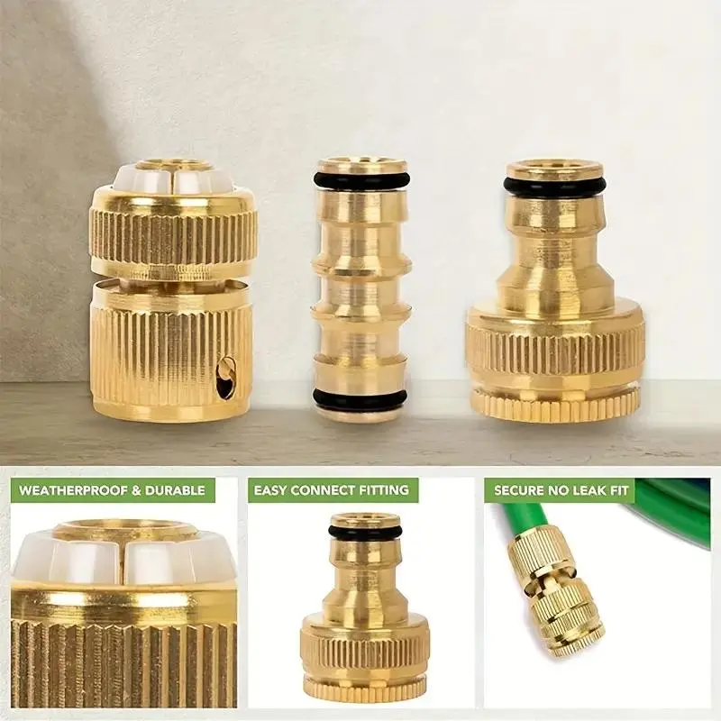 Brass Garden Hose Connector, Rustproof Hose Fittings & Connectors Set with Easy Connect Fitting, Double Male Connector, Hose End Quick Connect, Hose Tap Connectors, Watering Systems