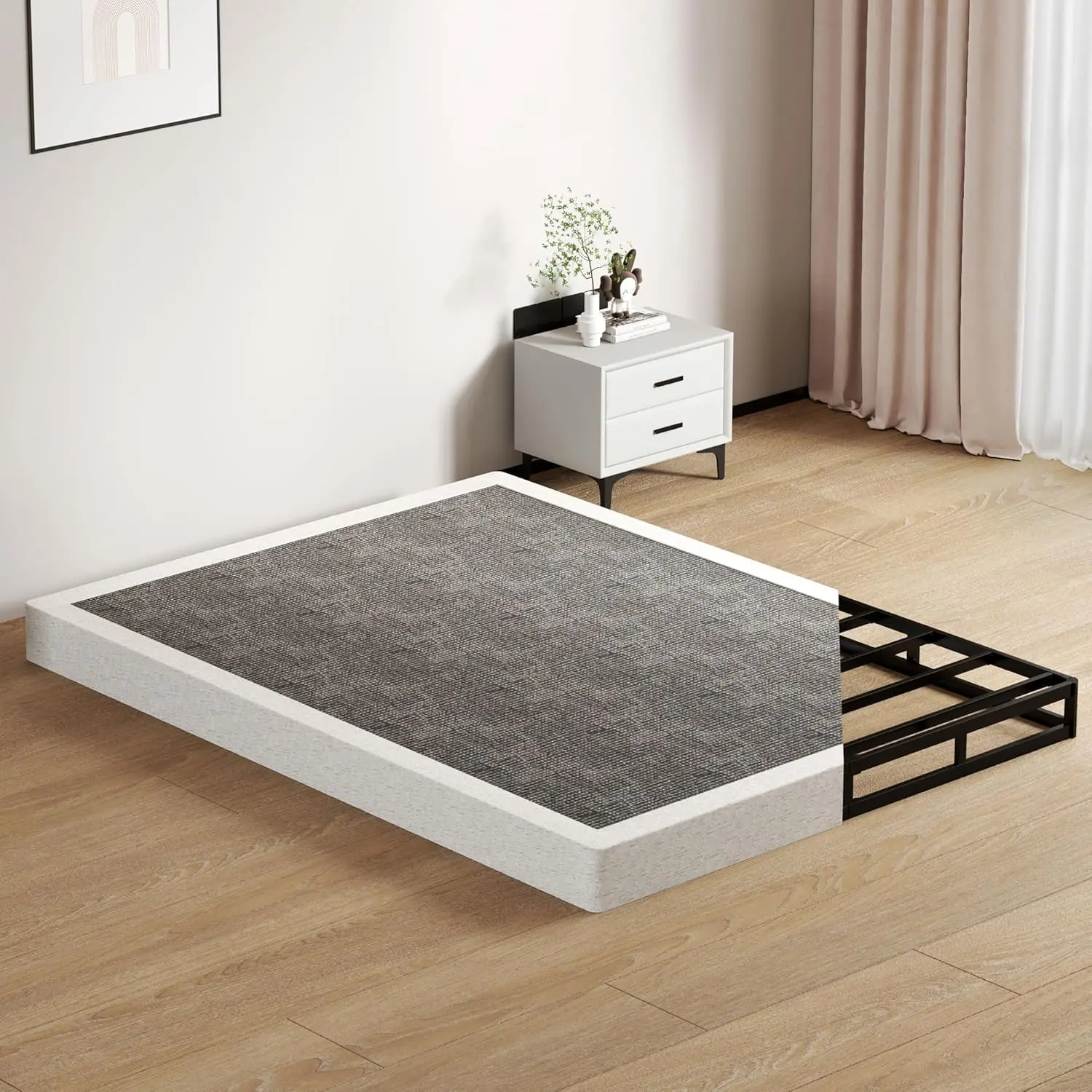 Size Box Springs - 5 Inch Low Profile Mattress Foundation No Noise Heavy Duty Metal Basics Bed Base with Clean Fabric Cover, Easy Assembly
