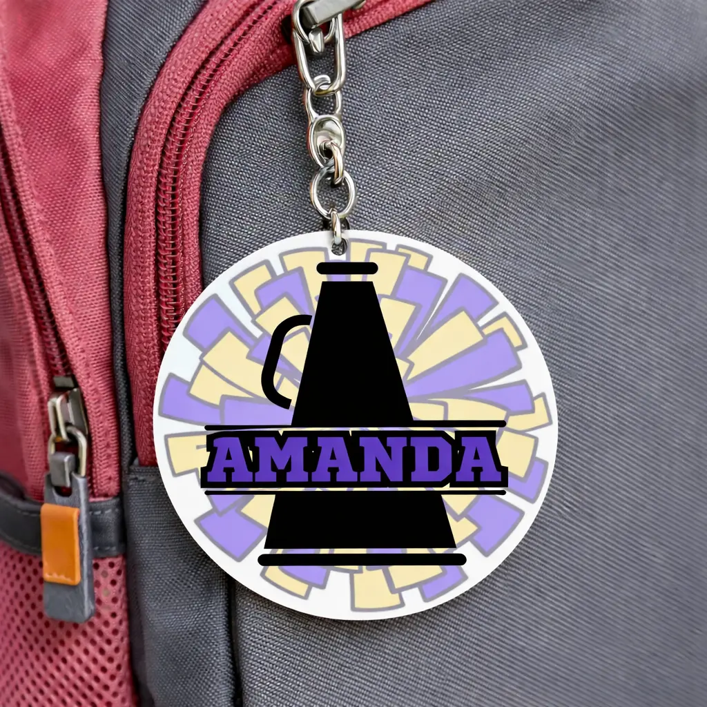Custom Personalized Name Cheer Megaphone Keychain, 2-Color Cheerleader Fashion Accessory Gift
