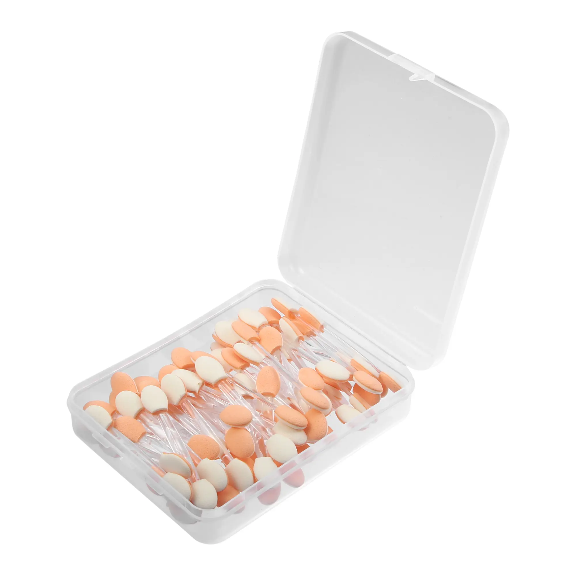 VOCOSTE 50 Pcs Dual Sides Eye Shadow Sponge Applicators with Container, Eyeshadow Brushes Makeup Applicator, Clear