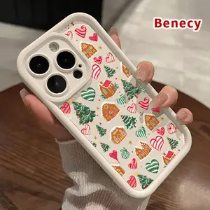 Gingerbread Christmas Love Pattern TPU Phone Case for iPhone 17 Pro Max 16 Plus 15 14 13 12 11 Air E Shockproof Full Camera Protection Durable Slim Silicone Cover Smartphone Casing