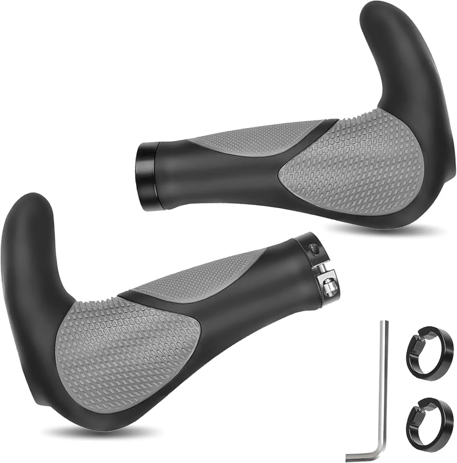 TGPao Horn Shape Bike Grips, Ergonomic Anti-Slip Grip TPR Rubber with Shock-Absorbent Protection, 22-23mm Universal Fit Aluminum Alloy Rings, Installation Tools Included for Most Bicycles