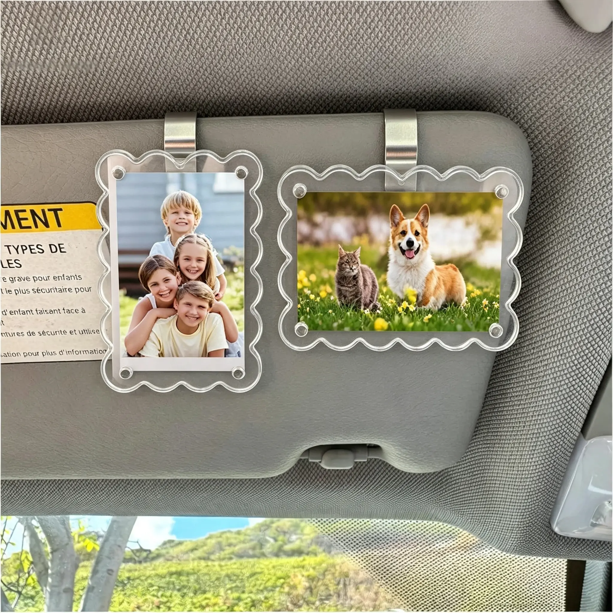 2Pcs Car Picture Holder for Sun Visor,Magnetic 3.15"x4.33" Car Visor Photo Clip,Wallet-Size Clear Acrylic Car Picture Frame,Perfect for Polaroid Go and Instax Mini,Unique Gift for Couples, Family & Friends,Stylish Car Interior Accessory