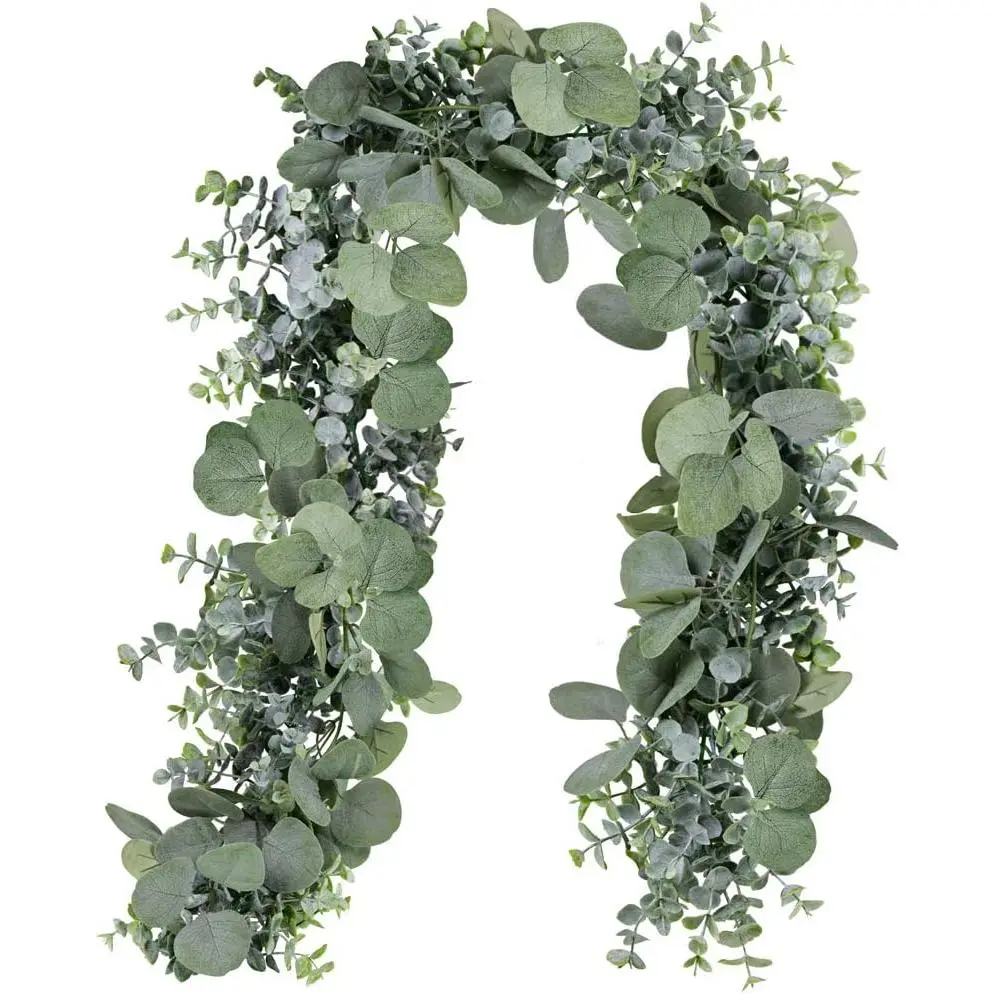 Artificial Grey-Green Faux Silver Dollar Eucalyptus Garland, 5.9ft Long Greenery Decoration for Wedding Arch, Home - Indoor Outdoor Doorway Backdrop