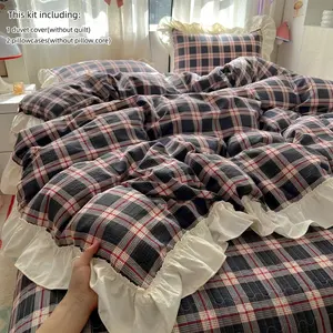 3-Piece Lace Trim Butterfly Print Bedding Set, Includes duvet cover & Pillowcases (no Insert), Soft Breathable Fabric, All-Season Use, Bed Sheets Set