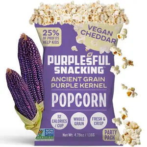 Purplesful Purple Corn Popcorn, Silkier, Creamier & Healthy Popcorn, Vegan-Friendly, Non-GMO, Flavorful Popped Corn Gourmet Snack, Vegan Cheddar, Big Bulk Pack - 4.8 Oz Per Pack (Pack of 3)