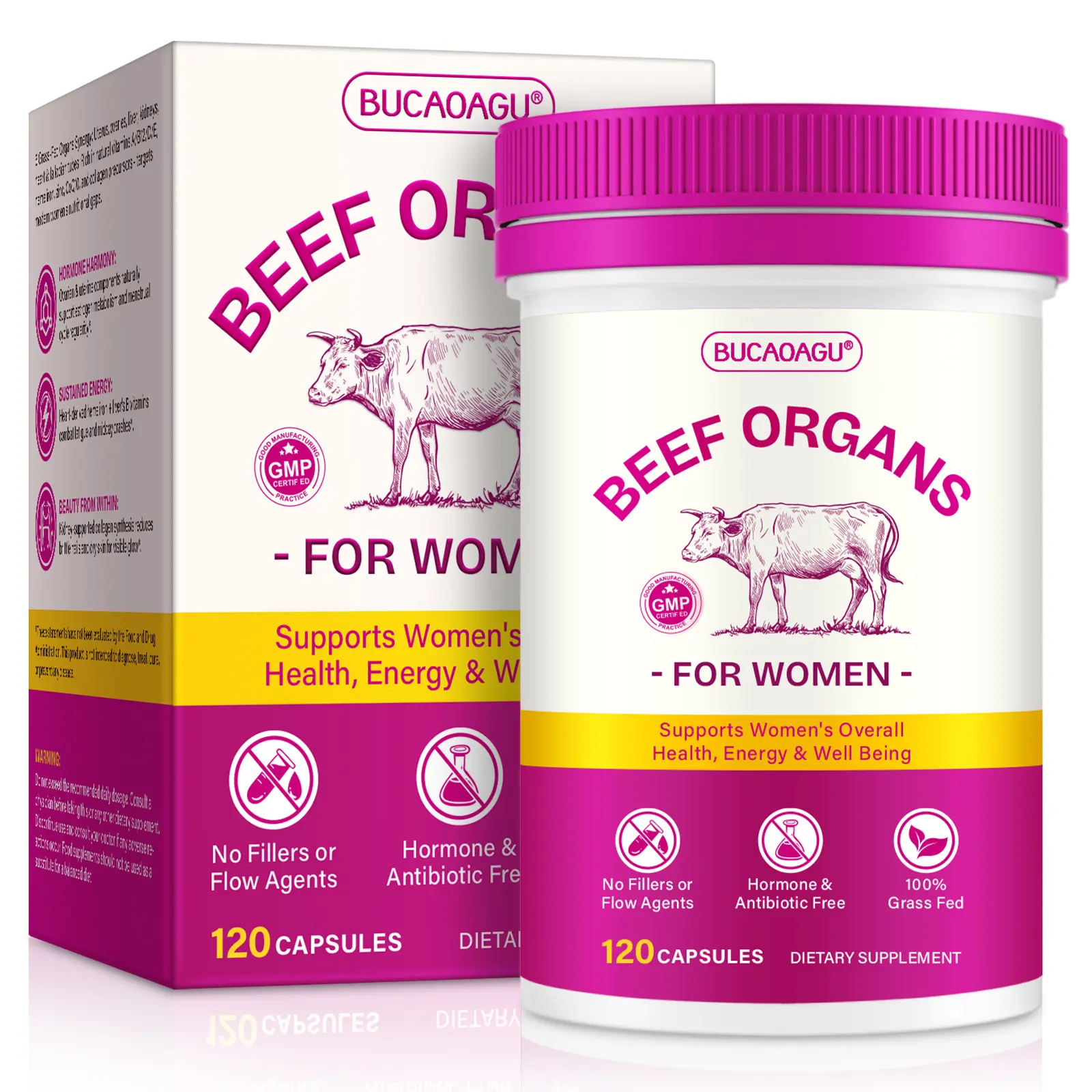 Beef Organ Supplements for Women 120 Capsules | Grass-Fed Liver Kidney Heart Uterus & Ovary | Supports Female Hormone Balance & Energy | Iron B12 CoQ10 | Pasture Raised New Zealand