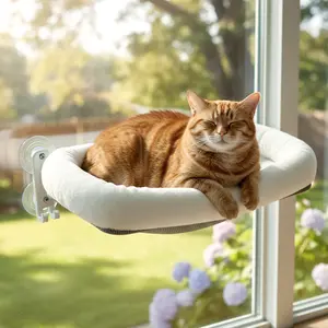 【Marshmallow Bed】Cordless cat window perch,Cordless Cat Hammock,Sunbathing,Pet Bed,Neck Support,Detachable,Double-Sided Fabric Cover,For Indoor Pets,Valentine Gift Kitten House
