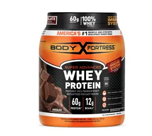 Body Fortress Super Advanced Whey Protein Powder, Chocolate, Immune Support , Vitamins C & D plus Zinc, 1.78 lbs