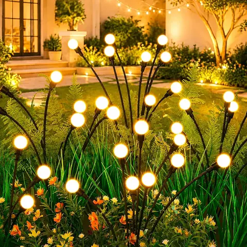 Outdoor Solar Firefly LED Lights - 4/8 Pack Waterproof Solar Garden Lamp Stake Decor, LED Bulb Set with Auto On/Off Dusk-to-Dawn, 32/64 LEDs for Curb Appeal, Creates a Calm Inviting Outdoor Mood