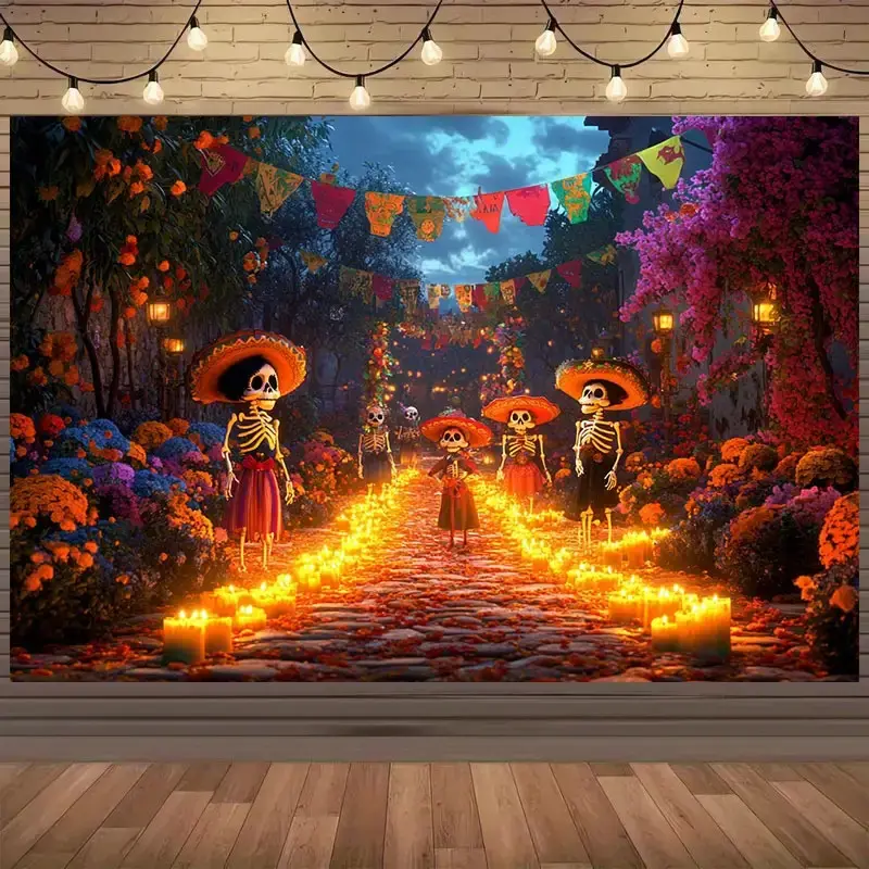 summerwins Accessible Polyester Fabric Tapestry - Mexican Whimsical Home Decor, Colorful Skull with Floral Designs, Decor Accessories, Breathable Cloth, Instant Festive Wall Statement, Room Decorations for Christmas New Year Home Supplies