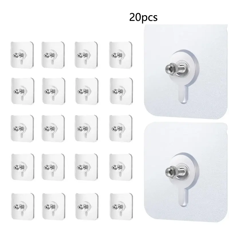 20 Piece Modern Wall Hooks for Easy Installation, Strong Adhesive, No Drilling, Waterproof Plastic, Ideal for Kitchen and Bathroom Decor