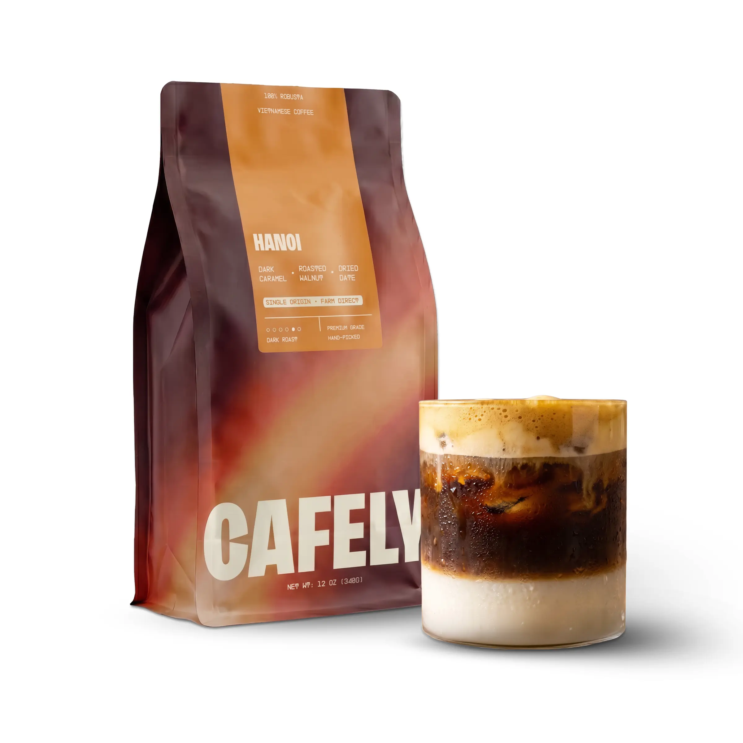 Cafely HaNoi Coffee, 100% Robusta, Dark Roast, Farm Direct, Whole Bean or Ground