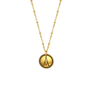 OIDEA Women's Gold Tone Round Disc Initial Letter Pendant Necklace, Stainless Steel Chain Jewelry Necklaces (A-Z)