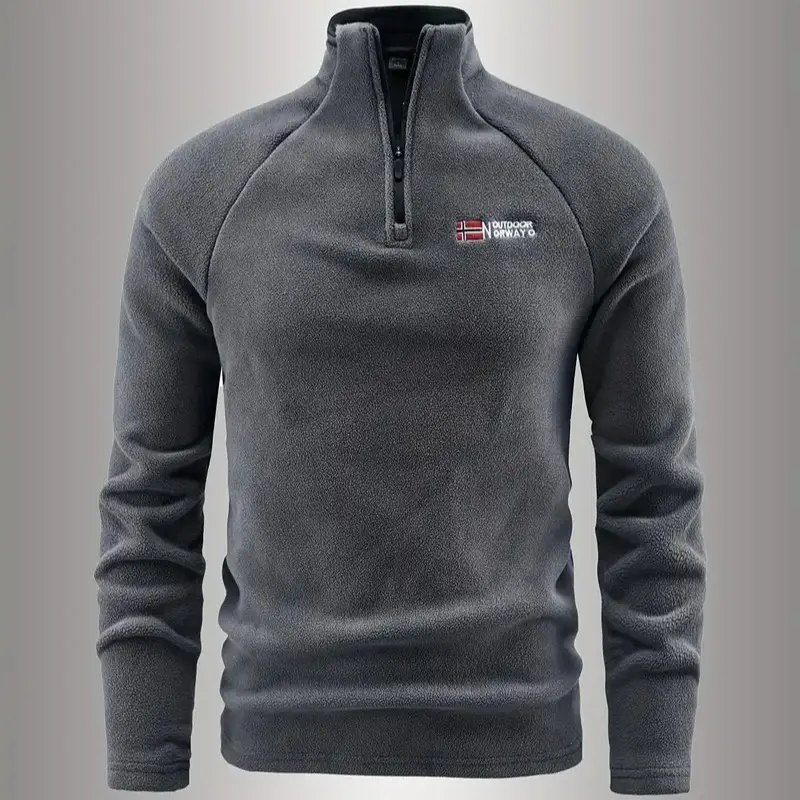 Men's Fashion Outdoor Nordic Fleece Stand Collar Quarter-Zip Geometric Pattern Longsleeves Top, Regular Fit Warm Durable Comfortable Winter Essential Base Layer, Hand Wash Casual Zipper Menswear Tops Jackets Coats