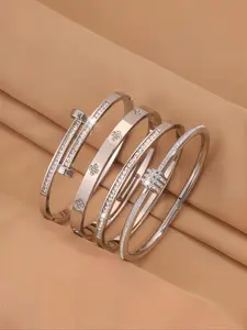 Elegant Stainless Steel Set, Stylish Daily Wear Jewelry, Perfect for Vacation, Fashionable Accessory for All Seasons, Trendy Stack Bangle, Stainless Steel Bracelets