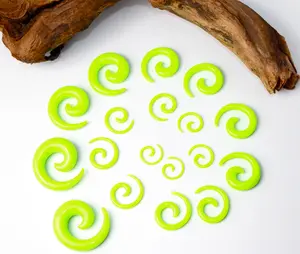 Green UV-Reactive Glow Acrylic Spiral Tapers, Neon Body Jewelry Pair