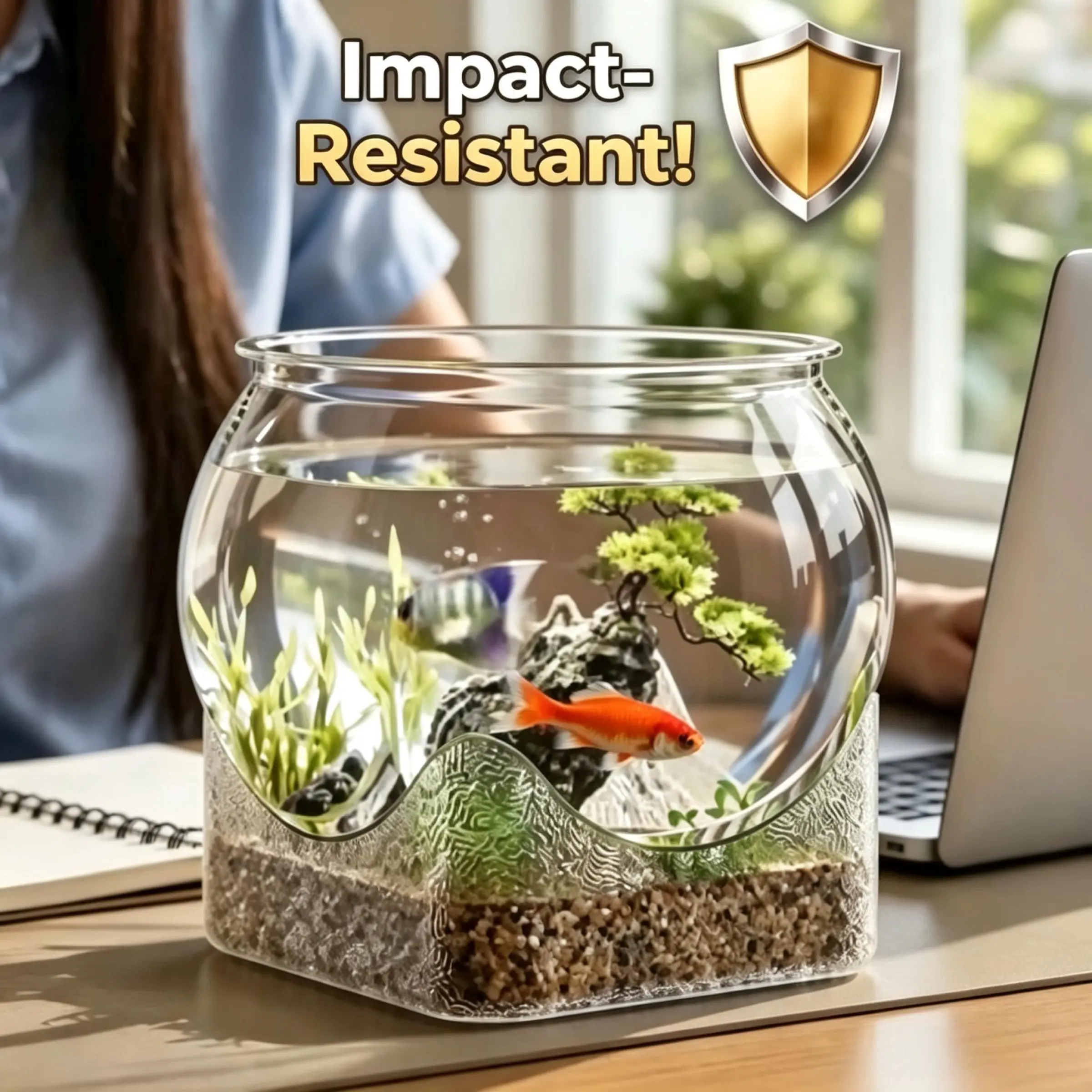 Shatterproof Desktop Aquarium, High Transparency Small Goldfish Tank, Office Hydroponic Decorative Fish Tank, Beginner Aquarium, 0.6-2.8 Gallon Bubble Shape
