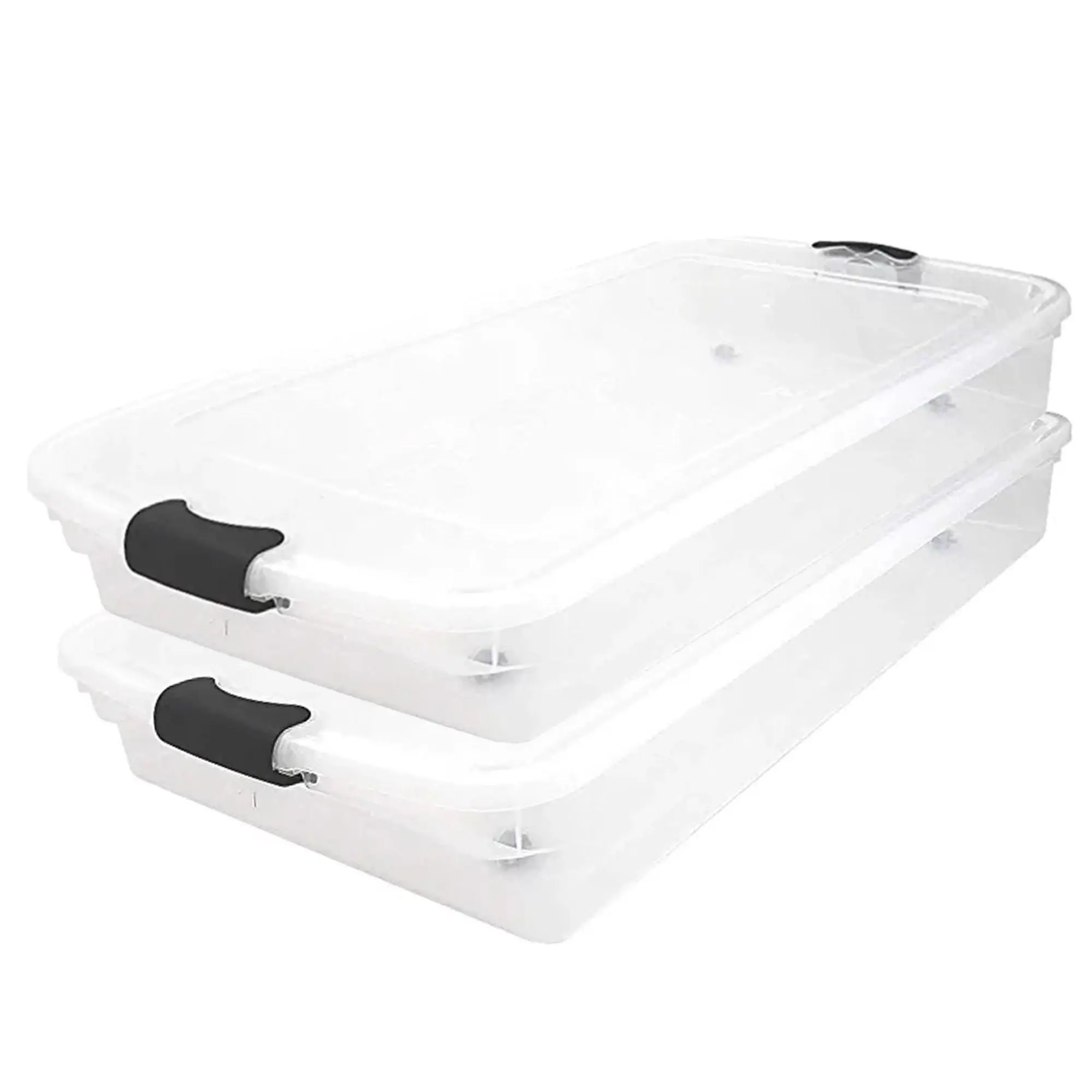 Homz 60 Quart Underbed Storage Container Bins with Latching Lid, Clear (2 Pack) Boxes Organiser