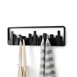 Umbra Skyline 5 Wall Hook - Minimalist Hanging Coat Rack with 5 Flip-Down Hooks for Small Spaces Made from Recycled Plastics
