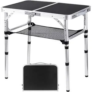 Folding Camping Table, Adjustable Height Folding Table, Portable Aluminum Small Folding Table with Carry Handle for Picnic, BBQ, Indoor, Office