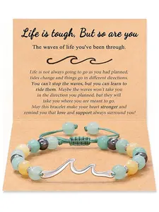 Wave Charm Beaded Bracelet with Greeting Card, Adjustable Bracelet for Women & Men, Fashion Jewelry for Party, Daily Decor, Trendy All-match & Exquisite Jewelry for Birthday Gift