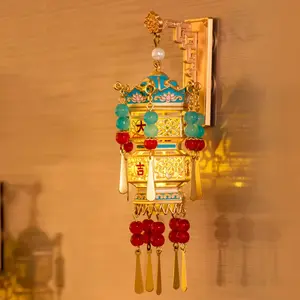 Ancient style auspicious palace lantern metal refrigerator magnet with light creative travel souvenir gift