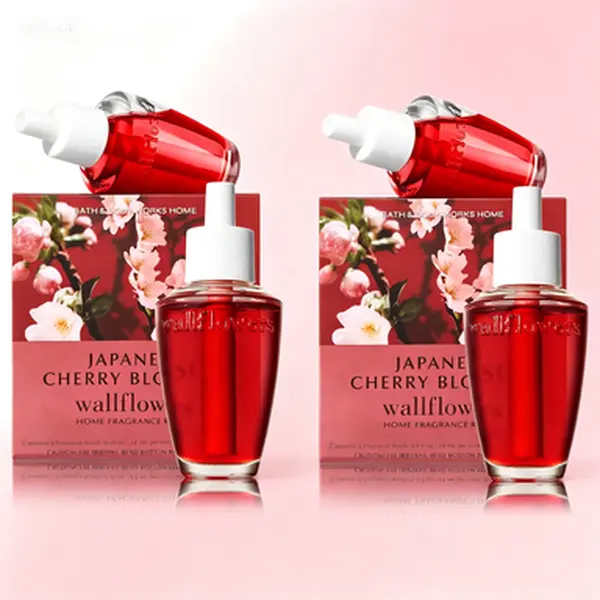 Fragrance Oil Wallflower Plug Refills - Japanese Cherry Blossom Scent - 2 Boxes, 4 Bulbs - Long Lasting Home Fragrance - Oil Absorbent Wick Refills