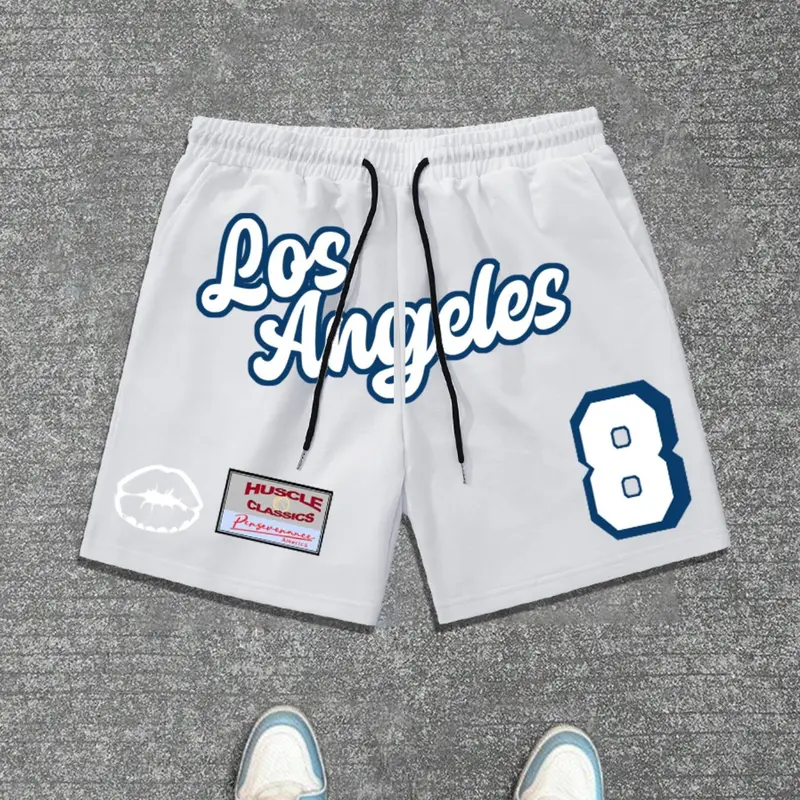 Men's Regular Fit Number Print Drawstring Waist Shorts, Graphic Waist Shorts, Casual Street Comfy for Summer, Men's Bottoms for Daily Wear, Clothing