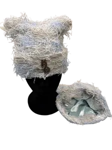 Blue/Grey Distressed Beanie - Satin Lined