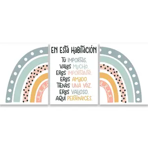 HoneyKICK Boho Rainbow Spanish Bilingual Educational Posters for Classroom Bulletin Board 11x14 3-Poster Set Dual Language Teacher Gifts