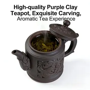 Handcrafted Yixing Teapot with Delicate Dragon Relief Carving, Authentic Tea Pot for Tea Lovers, Perfect Gift Choice for Daily Use