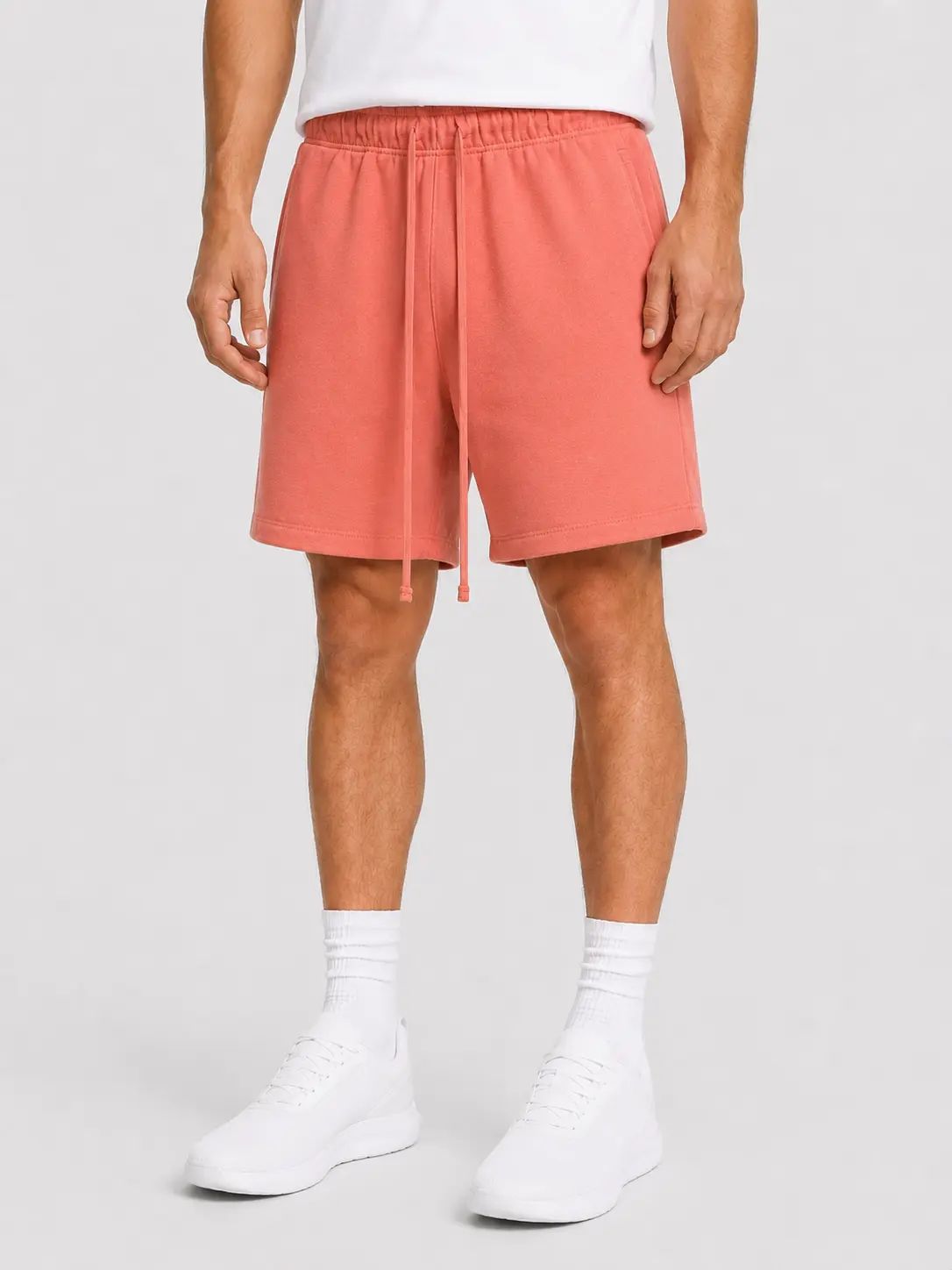 Men's Unisex Heavy Soft Fleece Above-the-Knee Loose-Fitting Elastic Waist Casual Streetwear Loungewear Bottoms Basic Menswear Shorts