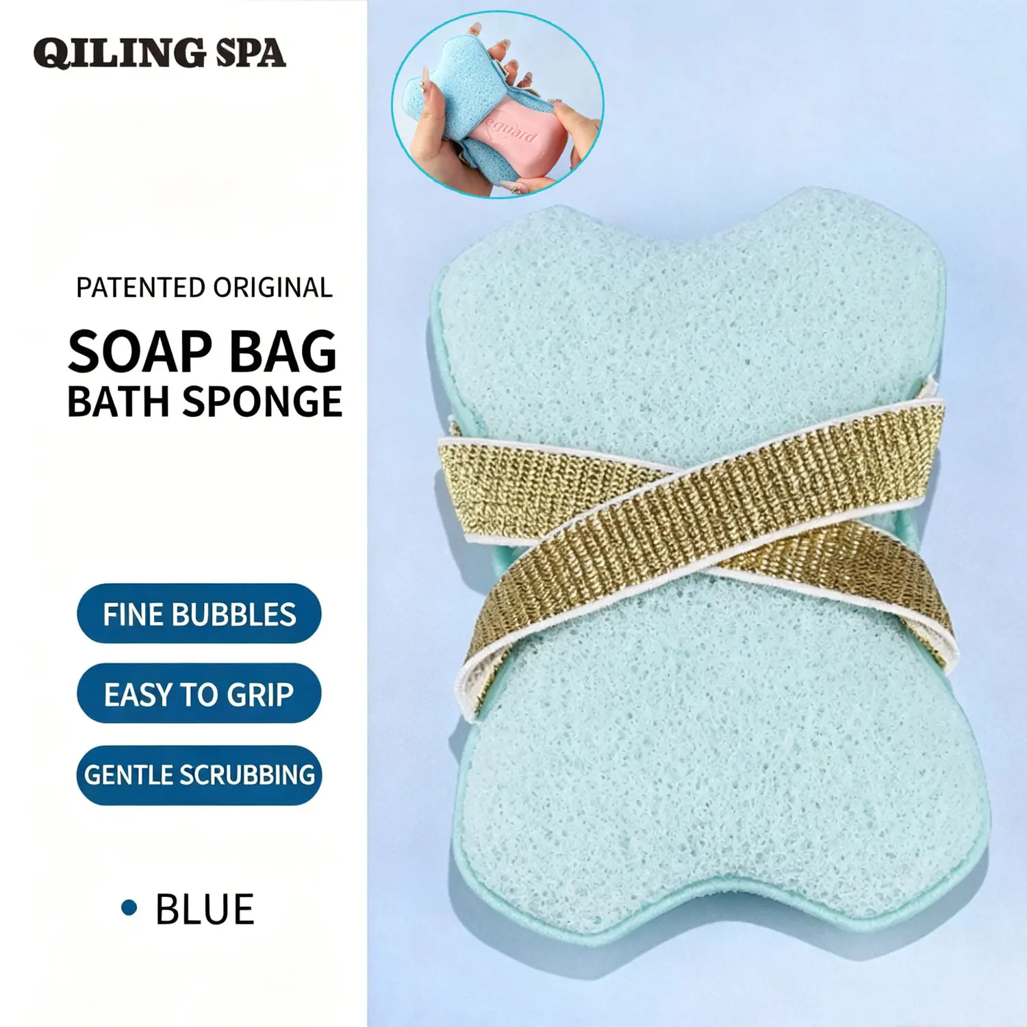 Exfoliating Shower Soap Pocket Sponge, Reusable Soap Saver Storage Bag with Hand Strap, Soft Foam Bath Scrubber Sponge for Removing Dead Skin & Deep Body Cleansing