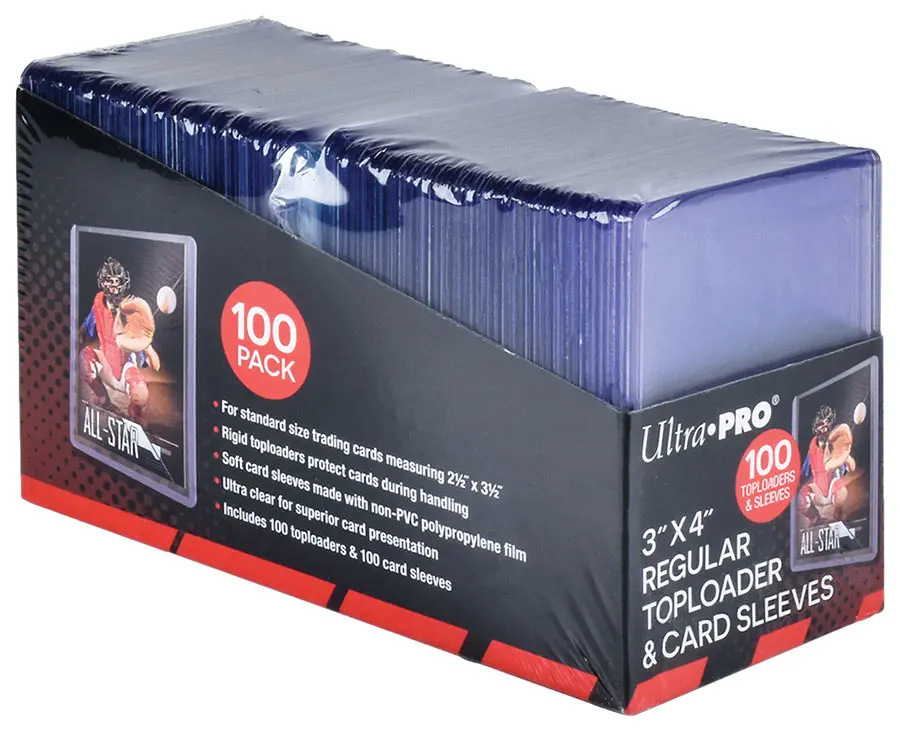Ultra Pro 3x4 Regular Toploader & Card Sleeves 100 Pack Authentic Trading Card Protection Clear Polypropylene Sleeves for Standard Size Cards, Trading Card Toploaders
