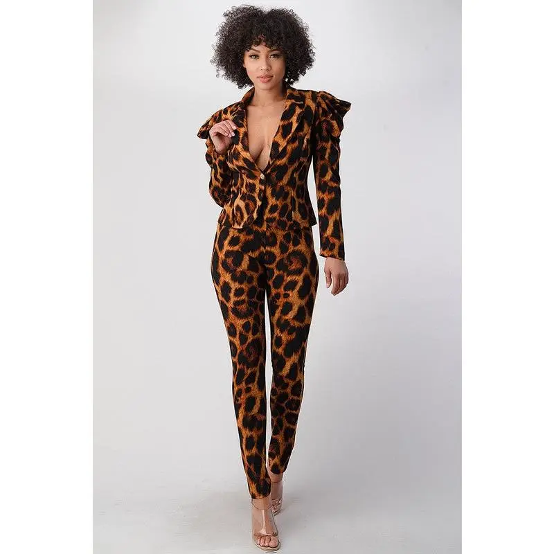 Fancy Leopard Blazer And Pants Set