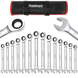 72-Tooth Cr-V Flex-Head Ratcheting Wrench Set, 12-Piece 8-19mm Metric Combination Spanners, Portable with Storage Bag for Car Bike Home Repair