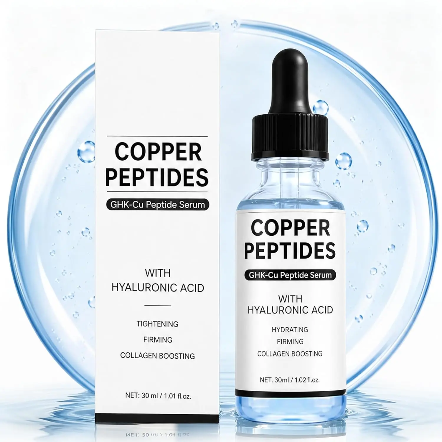 Copper Peptides Serum, GHK-CU Peptide Serum for Face with Copper Tripeptide and Hyaluronic Acid, Skin Care Facial Serum for Tightening, Repairing, Collagen Boosting, Anti-Aging, Hydrating