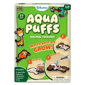 Aqua Puffs - Skillmatics 3D Art Kit for Girls & Boys Ages 4-10 - 15 Aqua Puffs, 10 Markers, 2 Water Pens, 6 Keychains, String, Magical Craft Activity, Travel Toys, DIY Decor