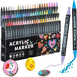 Acrylic Dot Marker Pen Set, Acrylic Marker Pens, Art Markers Pen, 1 Box Dual Tip Acrylic Paint Pen, Paint Marker Pen for Rock Painting Wood Canvas Plastic Stone