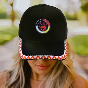MMIW Feathers Cotton Unisex Baseball Cap With Beaded Patch Brim Native American Style
